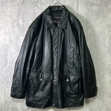 빈티지 가죽 코트 소가죽 블랙 천연 가죽 올 블랙 L