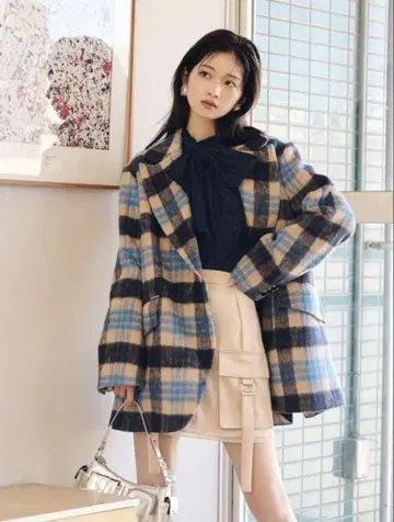 LILY BROWN 샤기 오버 체크 코트 자켓 사이즈 1