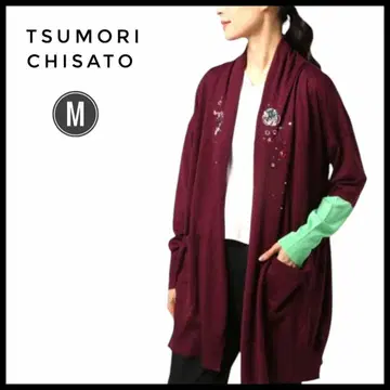 츠모리치사토 가디건 M 해양 생물 비즈 니트 봄 자수 여성 레드