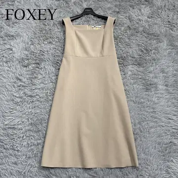 폭시 A라인 플레어 원피스 드레스 스퀘어 넥 베이지 40