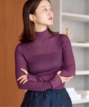IENA 이에나 시어 리브 보틀넥 풀오버 퍼플