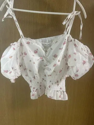 플라워 프린트 퍼프 슬리브 블라우스