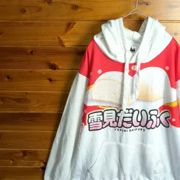 후드티 LOTTE 롯데 설빙대복 화이트 빨간색 후드 포켓 토끼 구제 의류