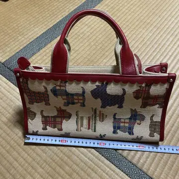 강아지 패턴 토트백 베이지 빨간색