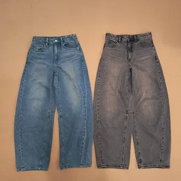GU 배럴 레그 진 기장 표준 S 사이즈 2색 세트 BLUE&BROWN