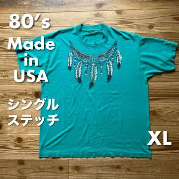 [레어 Vintage] 80's USA제 T셔츠 싱글 스티치 청록색