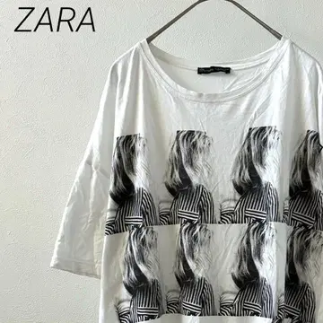 ZARA 반팔 크루넥 프린트 티셔츠 캐주얼 루즈핏 얇은 소재