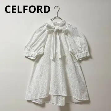 셀퓨어드 블라우스 여성용 36 보타이 리본 화이트 컷워크 레이스