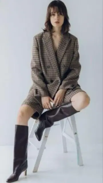 체크 무늬 테일러드 자켓 M 사이즈