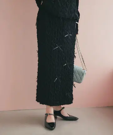 메니 리본 플라워 스모킹 스커트