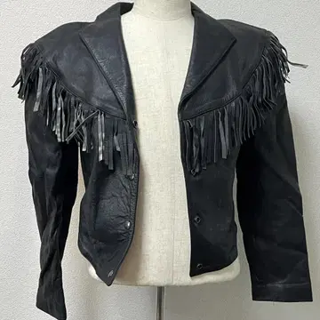 El Venado 프린지 블랙 가죽 싱글 라이더 자켓