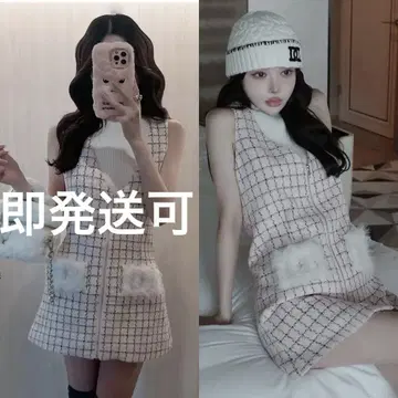 다리치 프론트 지퍼 트위드 미니 원피스 핑크