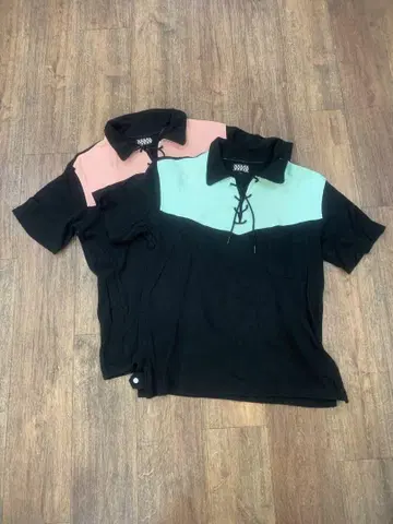 로카빌리 레이스업 피케 셔츠 2장 세트