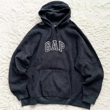 레어 XXL 사이즈 00s GAP 후데트 플리스 아치 로고 자수 블랙