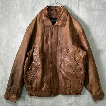 빈티지 천연 가죽 자켓 짧은 기장 브라운 L-XL