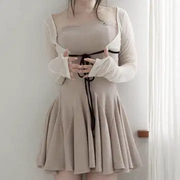andmary Lona 리본 미니 드레스 베이지
