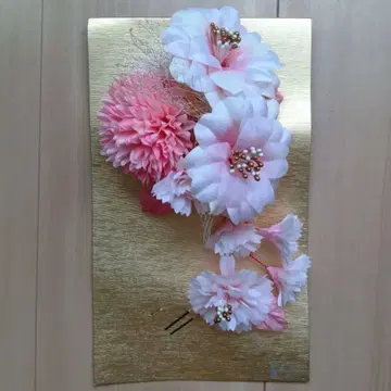 핑크 꽃 장식 머리 장식 일본 정통 의상 소품