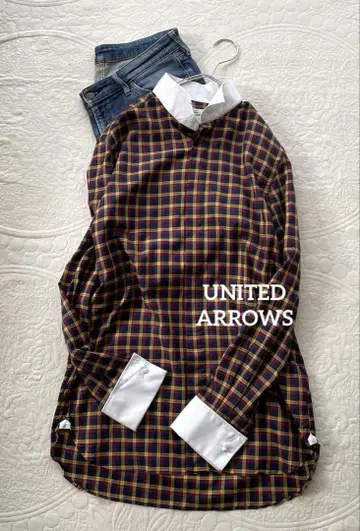 UNITED ARROWS 타탄 체크 롱 클레릭 셔츠