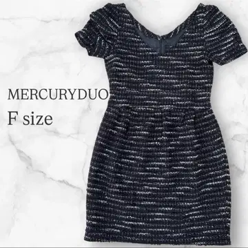 [ MERCURYDUO ] 반팔 V넥 블랙 트위드 미니 원피스 F 사이즈