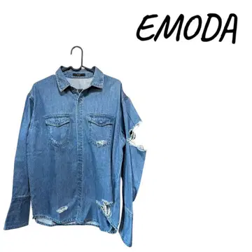 [ 새상품급 ] EMODA 데미지 데님 셔츠 오버 사이즈