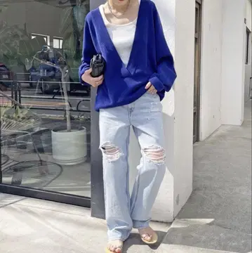 스픽 앤 스팬 밀라노 리브 V넥 뉴앙스 풀오버