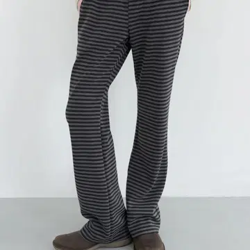 Mild Stripe Banding Bootcut Pants Black