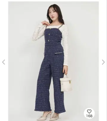 로얄 파티 더블 체인 스트랩 트위드 올인원