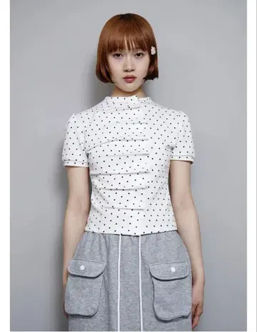 tie.me button up T-shirt-dot 도트 블라우스