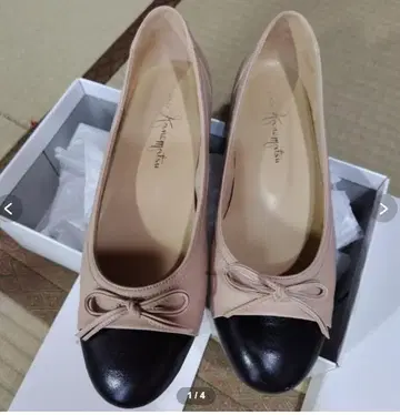 긴자 카네마츠 발레 펌프스 베이지 x 블랙 플랫 슈즈 1번 신었습니다