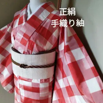 순수 실크 수제 체크  이중 기모노