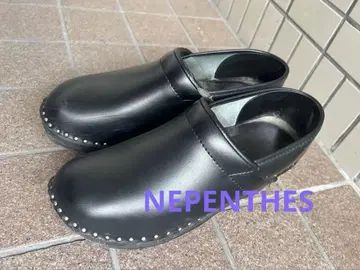 블랙 가죽 클로그 샌들