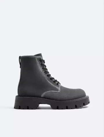ZARA 그레이 캔버스 레이스업 부츠