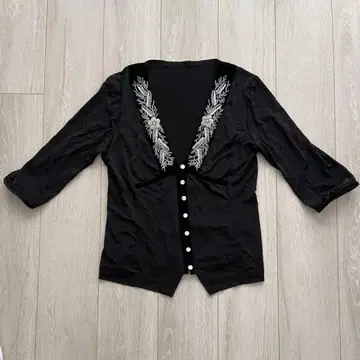 HIROKO 자수 블랙 가디건
