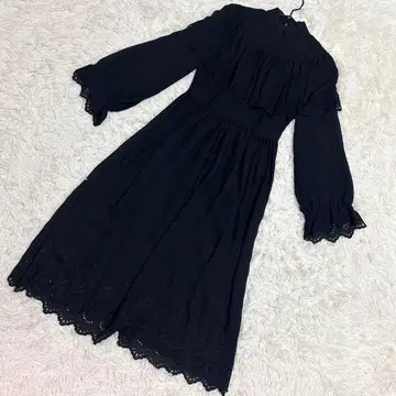 PATIO WEAR 플레어 원피스 프릴 컷워크 블랙 ( M 상당 )
