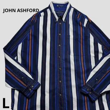 JOHN ASHFORD 스트라이프 긴팔 셔츠 버튼다운 셔츠 블루 L