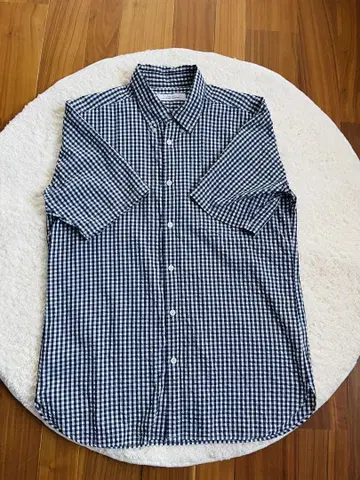 새상품급 UNITED ARROWS 반팔 체크 셔츠 네이비