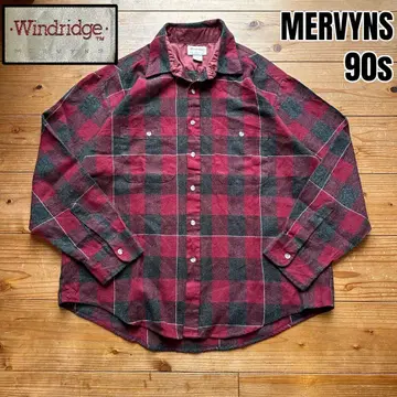 레어 90s MERVYNS 블랙 레드 버팔로 체크 아크릴 플란넬 셔츠