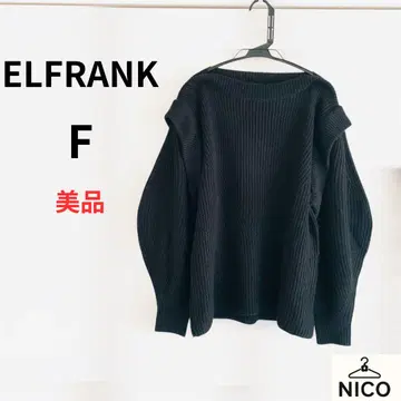 ELFRANK 보트넥 리브 니트 숄더 프릴 드롭 숄더