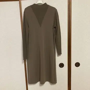 레이어드 스타일 브라운 니트 원피스 긴팔