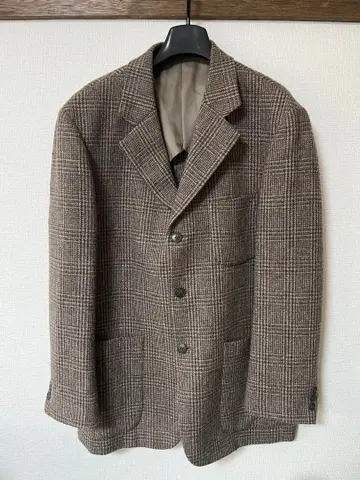 테일러드 자켓 글렌체크 울 데드스탁 베이지