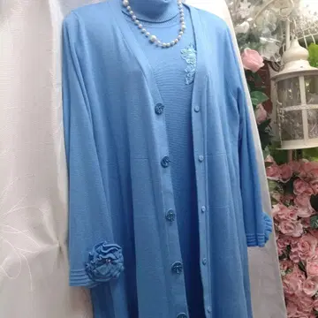 예쁜 블루 A라인 롱 니트 가디건 사이즈 42
