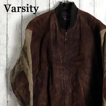 Varsity 올 가죽 스웨이드 바시티 자켓 엘르 패치 천연 가죽