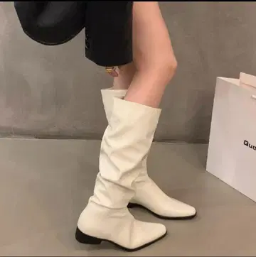 화이트 부츠 세련된 23cm 부츠 화이트 여성용 종아리 기장 인조 가죽