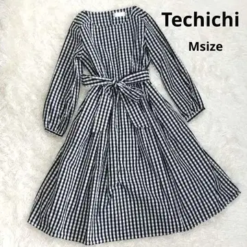 새상품급 Techichi 롱 원피스 플레어 원피스 깅엄 체크 M