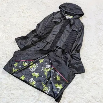 슈퍼 뷰티 후드 부착 레이스 절개 꽃무늬 안감 나일론 코트