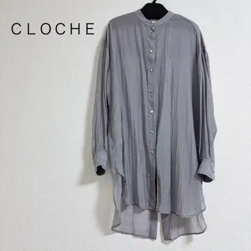 cloche 밴드 카라 시어 셔츠 긴팔 백 슬릿 블루 그레이