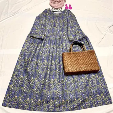 [ 핸드메이드 ] 면린넨 북유럽풍 나무와 나무 열매 패턴 원피스