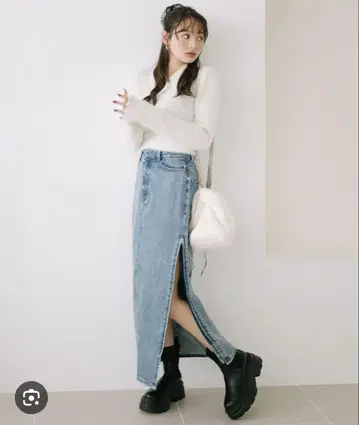 COCODEAL 코코딜 데님 사이드 지퍼 타이트 스커트
