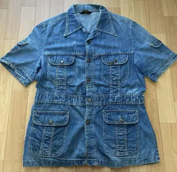 70s Lee 리 반팔 부시 데님 자켓 사파리 자켓