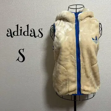 adidas/S/퍼 베스트/크림/풀 집업/후드 부착/복슬복슬